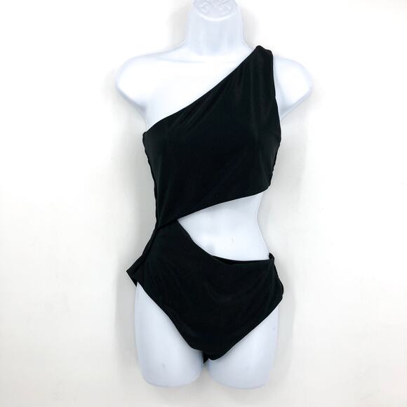 BEACH RIOT Celine One-Piece Swimsuit Small Black Cutout One-Shoulder NWT - Picture 4 of 12